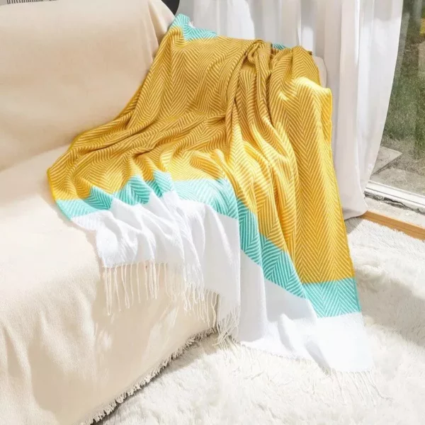 Boho-Chic Striped Knitted Blanket with Tassels for Sofa and Bed Decor