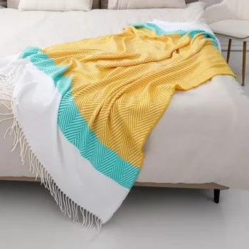 Boho-Chic Striped Knitted Blanket with Tassels for Sofa and Bed Decor