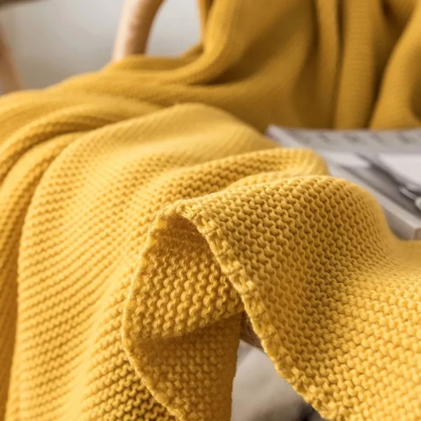 Mustard Yellow Luxury Knit Throw Blanket with PomPom Tassels