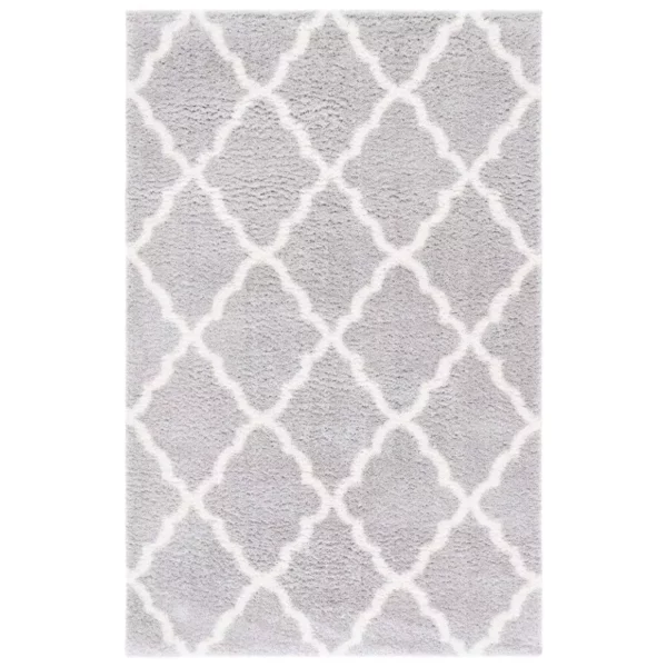 Elegant Gray/Ivory Trellis Shag Area Rug, 5′ x 7′ – Soft Polyester, Power Loomed