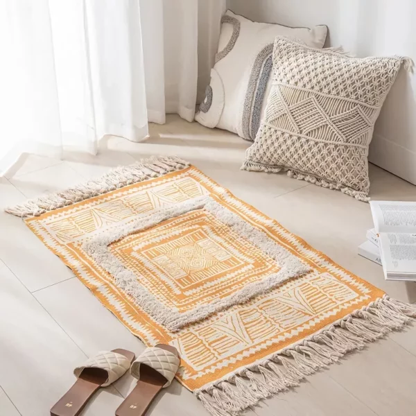 Bohemian Cotton Linen Woven Tassel Rug - Image 2