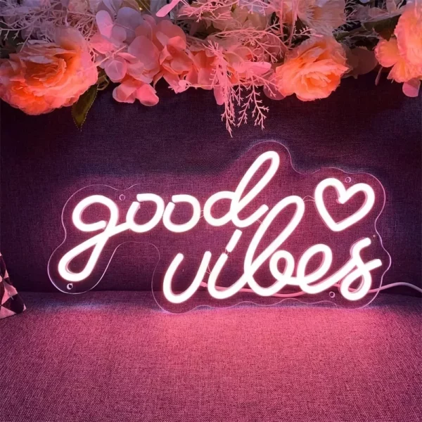 LED Neon “Good Vibes” Sign for Beauty, Gaming, and Party Decor