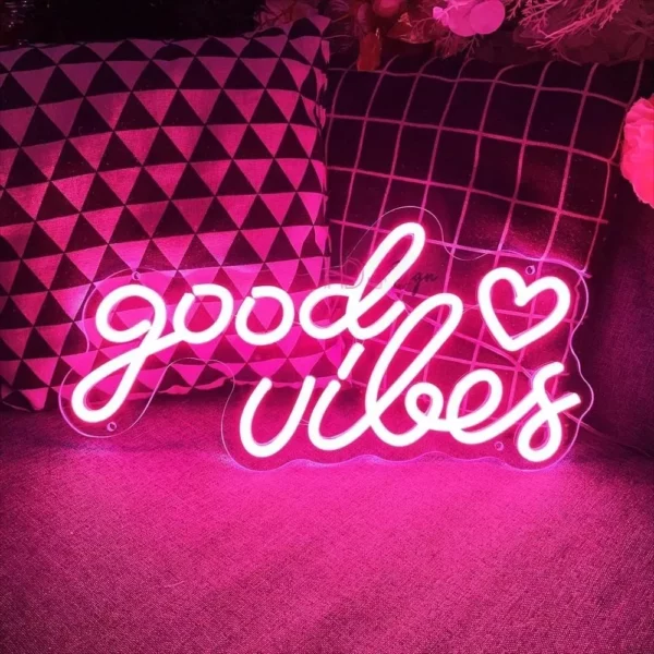 LED Neon “Good Vibes” Sign for Beauty, Gaming, and Party Decor