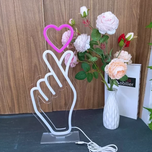 USB Powered Heart & Finger Neon Sign Light for Romantic Decor