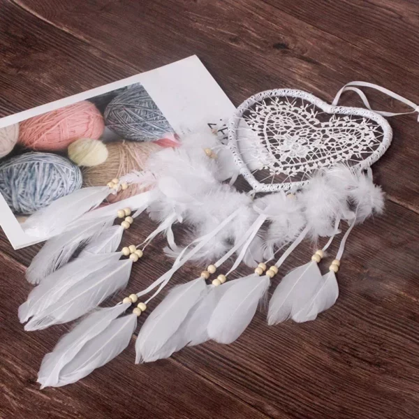 Heart-Shaped Dream Catcher with Feathers & Beads - Image 4