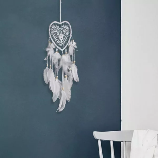 Heart-Shaped Dream Catcher with Feathers & Beads - Image 3