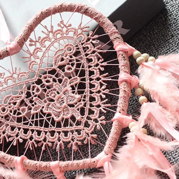 Heart-Shaped Dream Catcher with Feathers & Beads - Image 5