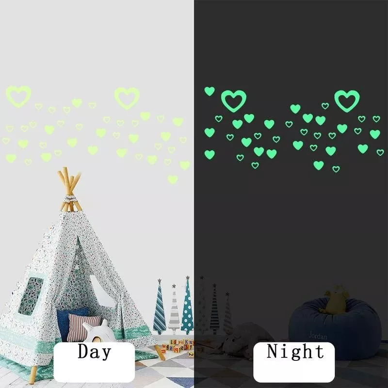 60pcs/set Cute Heart Love Luminous Wall Stickers Bedroom Switch Glow in the Dark Home Decor Peel & Stick noctilucent Wallpaper