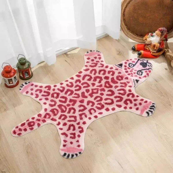 Luxury Pink Leopard Print Rug - Image 2