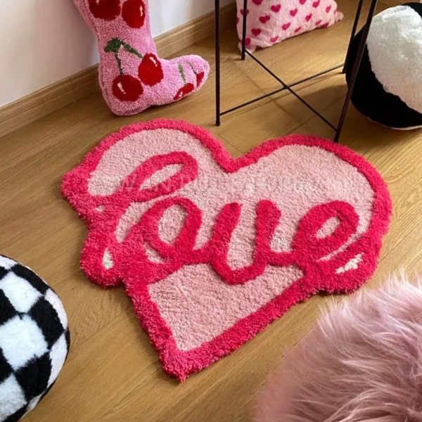 Charming Heart-Shaped Fluffy Rug