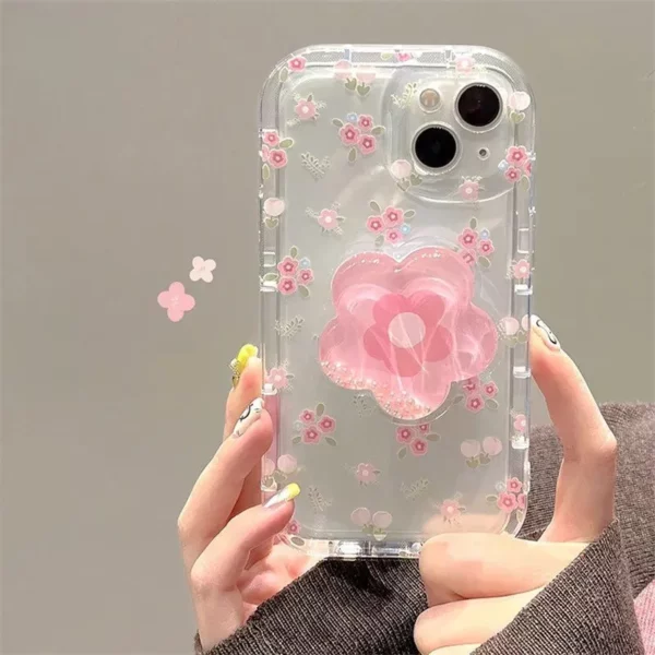 Quicksand Pink Flower Holder iPhone Case - Image 3