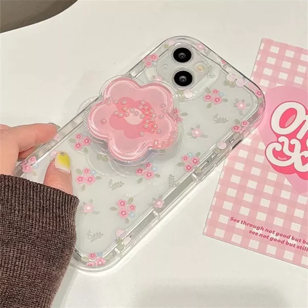 Quicksand Pink Flower Holder iPhone Case