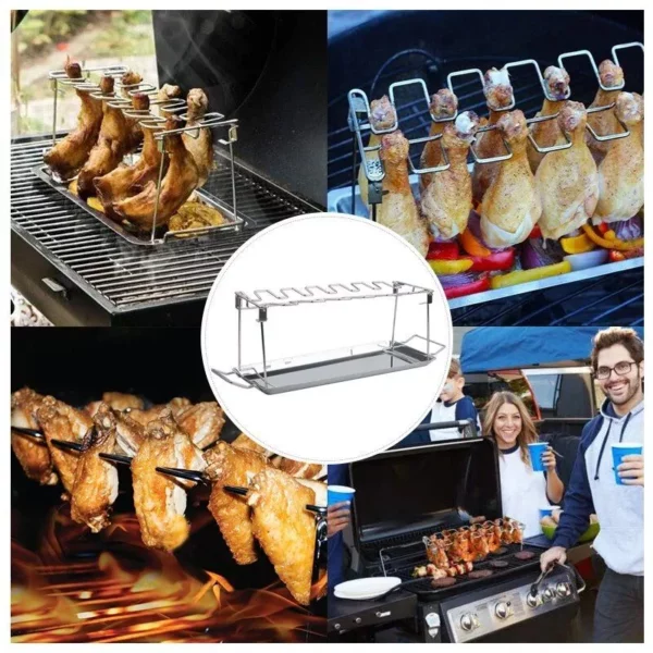 Ultimate BBQ Chicken Leg Wing Grill Rack with Stainless Steel Roaster Stand and Drip Pan - Image 7