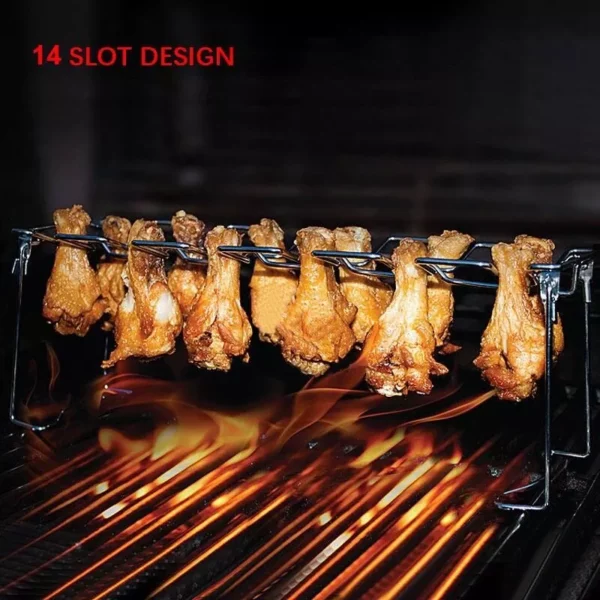 Ultimate BBQ Chicken Leg Wing Grill Rack with Stainless Steel Roaster Stand and Drip Pan - Image 6