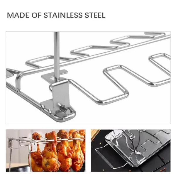 Ultimate BBQ Chicken Leg Wing Grill Rack with Stainless Steel Roaster Stand and Drip Pan - Image 4