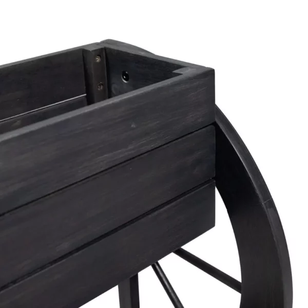 Rustic Acacia Wood 2-Tier Wagon Wheel Planter for Outdoor Use