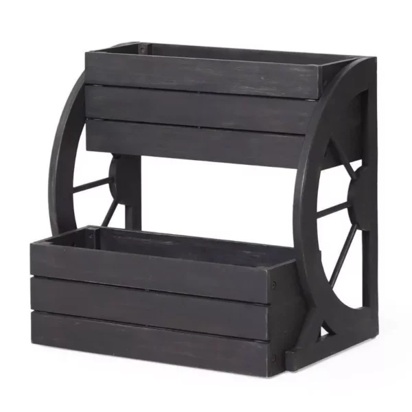 Rustic Acacia Wood 2-Tier Wagon Wheel Planter for Outdoor Use - Image 2