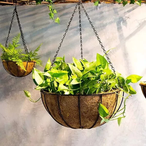 Elegant Metal Hanging Planter Baskets with Coconut Liner – Versatile Indoor/Outdoor Decor