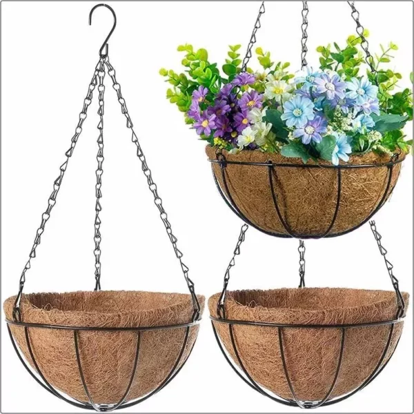 Elegant Metal Hanging Planter Baskets with Coconut Liner - Versatile Indoor/Outdoor Decor - Image 4