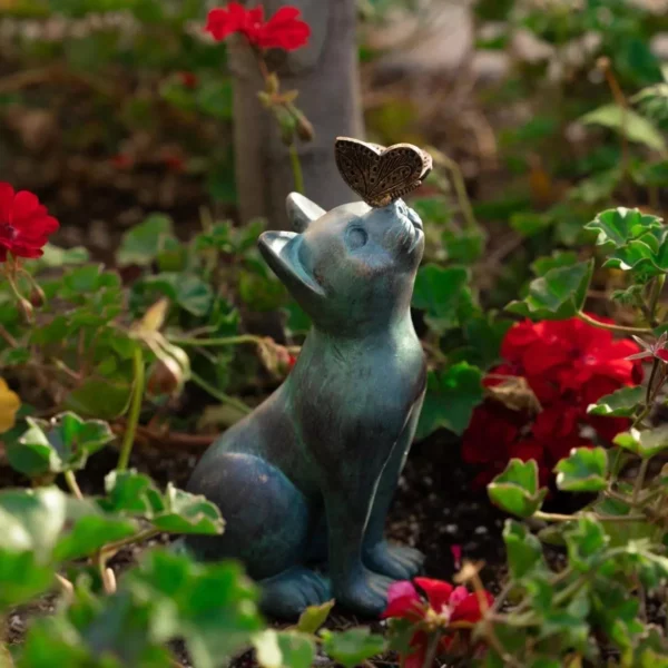 Charming Resin Cat & Butterfly Statue