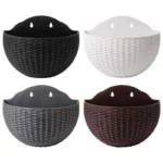 Elegant Semi-circular Rattan-Style Wall-Mounted Planter for Home and Garden