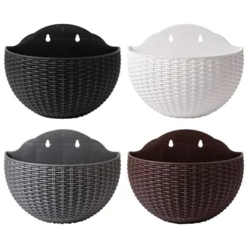 Elegant Semi-circular Rattan-Style Wall-Mounted Planter for Home and Garden