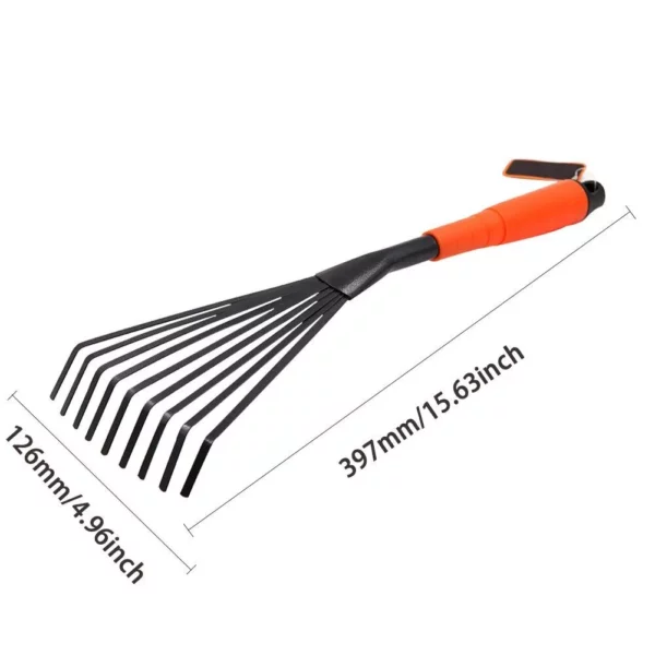 Professional 16-Inch Steel Garden Rake with Ergonomic Grip and 9 Flexible Teeth