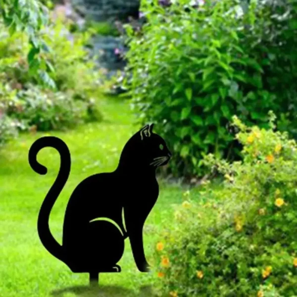 Elegant Black Metal Cat Garden Statue