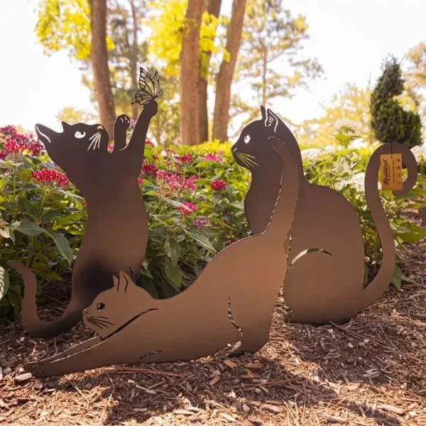 Elegant Black Metal Cat Garden Statue