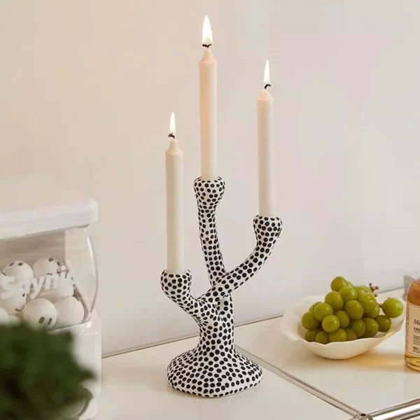 Modern Ceramic Candle Holder with Polka Dot Pattern