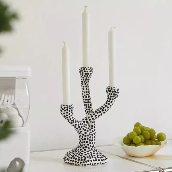 Modern Ceramic Candle Holder with Polka Dot Pattern - Image 4