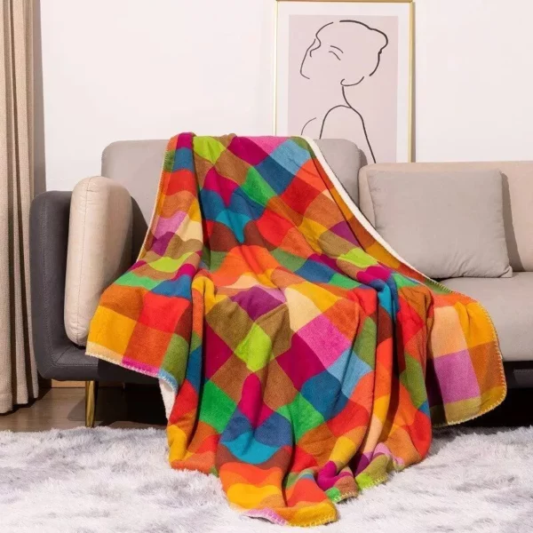 Luxurious Plaid Sherpa Plush Throw Blanket