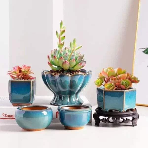 Elegant Glazed Ceramic Pots for Succulents and Small Plants - Image 2