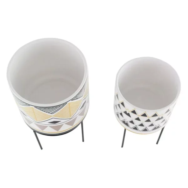 Mid-Century Modern Round Ceramic Planters with Metal Stand - Image 6