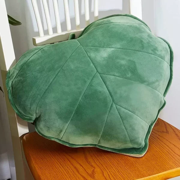 Plush Green Leaf Shaped Decorative Throw Pillow