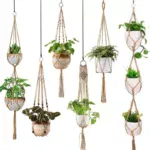 Eco-Friendly Macrame Jute Plant Hanger with Linen Pot Holder and Tray