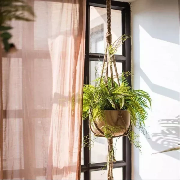 Eco-Friendly Macrame Jute Plant Hanger with Linen Pot Holder and Tray - Image 3