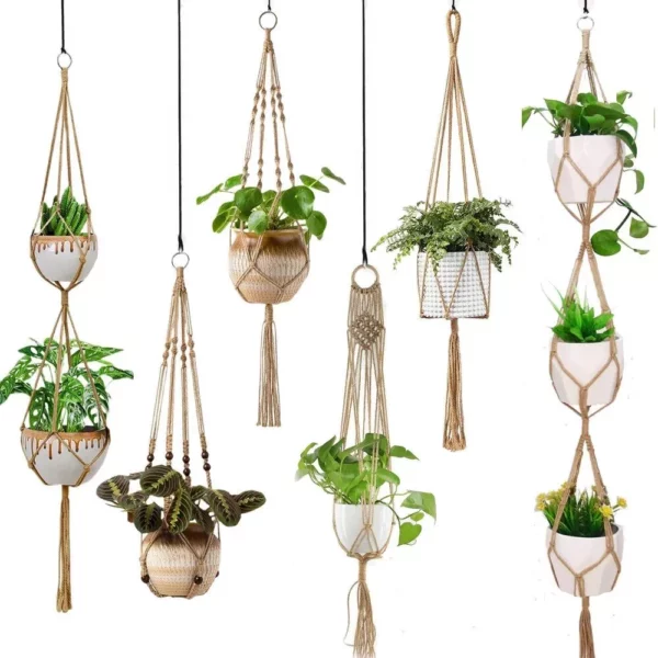 Eco-Friendly Macrame Jute Plant Hanger with Linen Pot Holder and Tray - Image 2