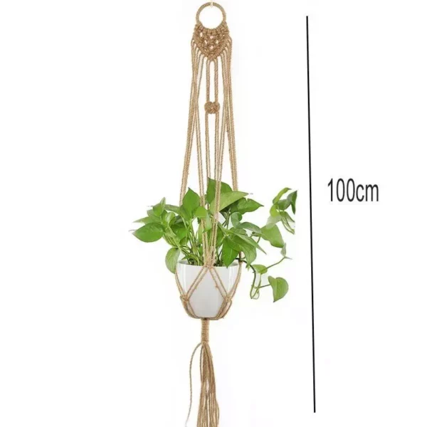 Eco-Friendly Macrame Jute Plant Hanger with Linen Pot Holder and Tray - Image 7