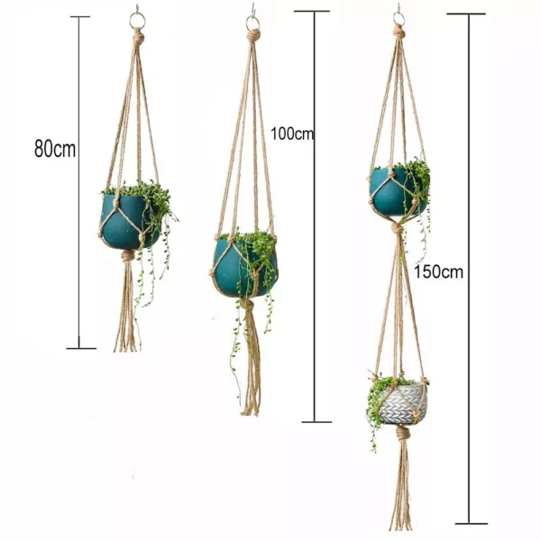 Eco-Friendly Macrame Jute Plant Hanger with Linen Pot Holder and Tray - Image 4