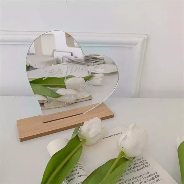 Chic Irregular Acrylic Mirror with Wooden Stand