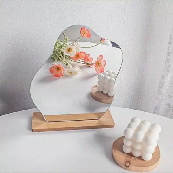 Chic Irregular Acrylic Mirror with Wooden Stand - Image 2