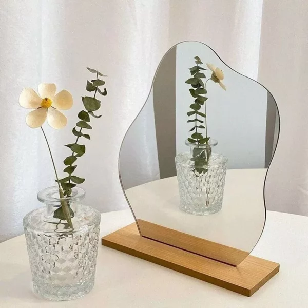 Chic Irregular Acrylic Mirror with Wooden Stand - Image 4