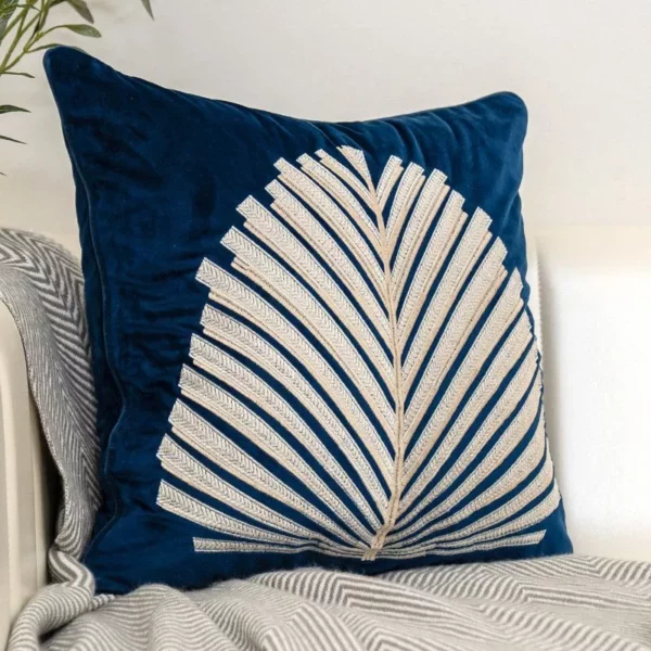 Luxury Modern Tree Leaves Embroidery Velvet Cushion Cover