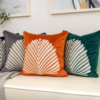 Luxury Modern Tree Leaves Embroidery Velvet Cushion Cover