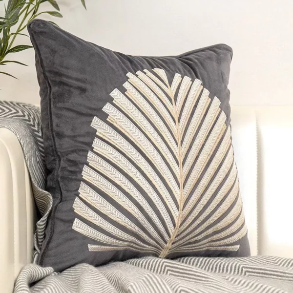 Luxury Modern Tree Leaves Embroidery Velvet Cushion Cover - Image 7