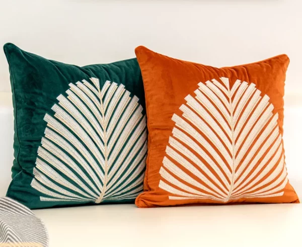 Luxury Modern Tree Leaves Embroidery Velvet Cushion Cover - Image 3