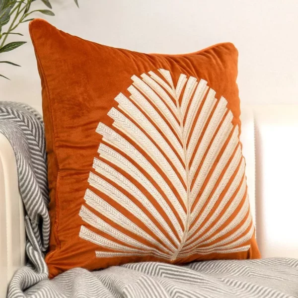 Luxury Modern Tree Leaves Embroidery Velvet Cushion Cover