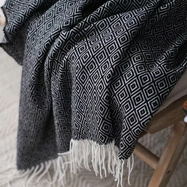 Diamond Lattice Fringe Throw Blanket - Image 6