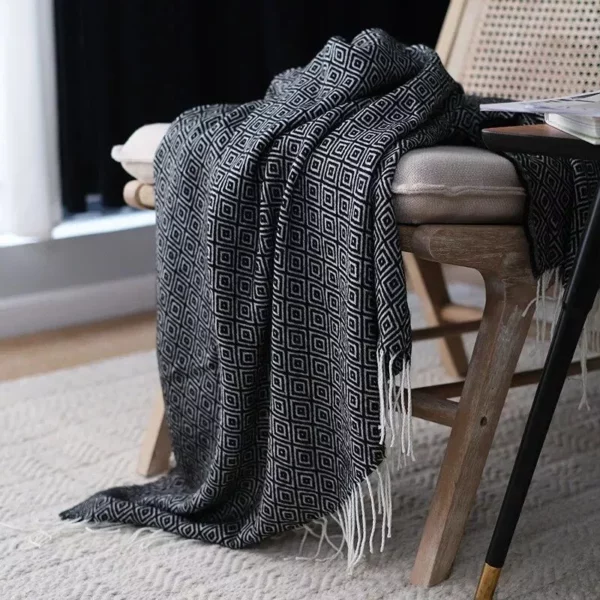 Diamond Lattice Fringe Throw Blanket - Image 3